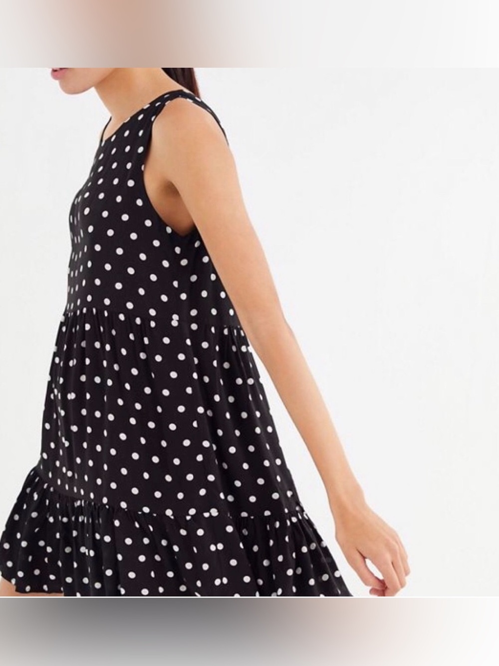 Urban Outfitters Black Polka Dot Tiered Babydoll Sleeveless Dress